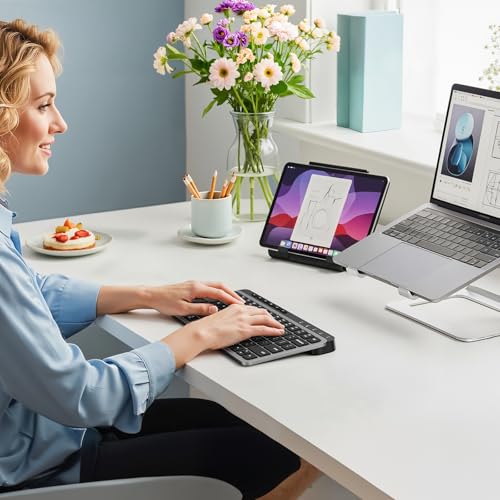 MEETION Slim Bluetooth Keyboard, Compact Wireless Multi-Device Design | Rechargeable keyboard with low-profile keys and shortcuts, supports easy switching between PC, laptop, tablet and Mac devices - color: Black