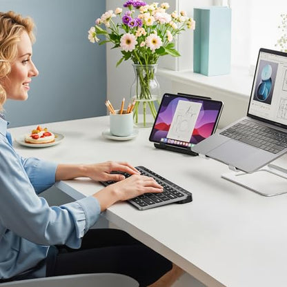 MEETION Slim Bluetooth Keyboard, Compact Wireless Multi-Device Design | Rechargeable keyboard with low-profile keys and shortcuts, supports easy switching between PC, laptop, tablet and Mac devices - color: Black