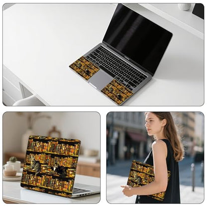 Aesthetic Laptop Skin Sticker, Cats on Book - Filled Shelves Waterproof Vinyl Laptop Decal, Removable Bubble Free, Reusable Protective Cover for 13 14 15 15.6 Inch - color: Cats on Book - Filled Shelves