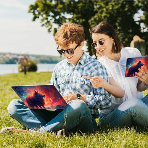 Universal Laptop Skin Sticker with 2 Wrist Pad Skins, Waterproof Scratch Resistant Vinyl Laptop Cover Decal, Cut to Fit for 11–15.6 Inch MacBook HP Dell Lenovo, Burning Wolf - color: Burning Wolf