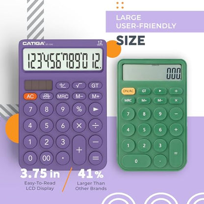 CATIGA 12 Digit Desktop Calculator Basic Desk Calculator with Large LCD Display, Big Buttons, 4 Function, Solar and Battery Dual Power, for Office, School, Home, SD-1292 Purple - color: 7) Purple