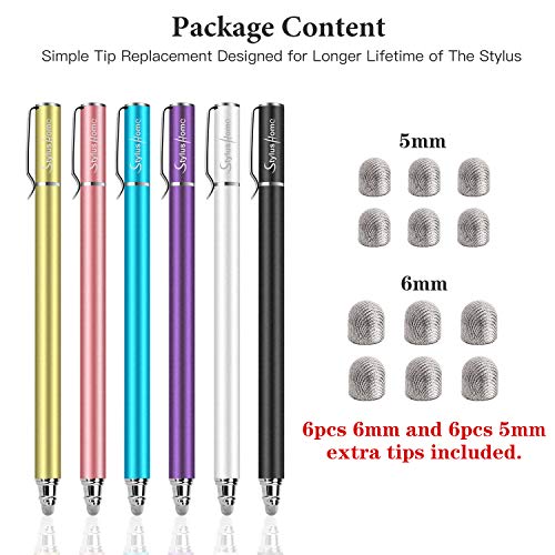 Stylus Pens for Touch Screens(6 Pcs), 2 in 1 Fiber Tips Capacitive Stylus | With 12 Extra Replaceable Tips, High Precision Sensitivity, For iPad iPhone Tablets Samsung Galaxy Universal Touch Screen