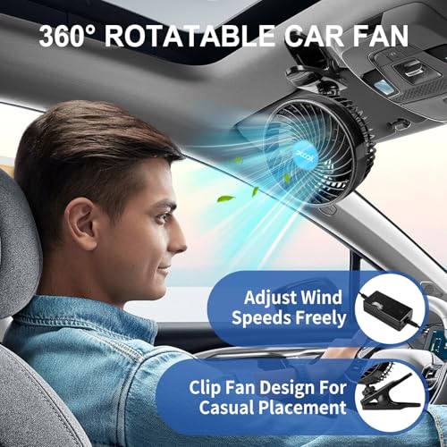 XOOL 12V 6'' Car Fan, Clip Fan 360 Degree Rotatable Car Fan Cooling Air Fan with Stepless Speed Regulation & Cigarette Lighter Plug for SUV, RV, Vehicles - size: Cigarette Single Fan - Clip