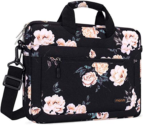MOSISO Laptop Shoulder Bag for Women, 15-16 inch Computer Bag | Compatible with MacBook Air 15 inch / Pro 16 inch, 15.6 inch Camellia Sleeve with Adjustable Depth at Bottom, Black - color: Black, size: 16 inch
