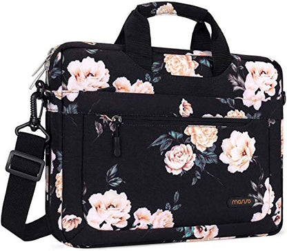 MOSISO Laptop Shoulder Bag for Women, 15-16 inch Computer Bag | Compatible with MacBook Air 15 inch / Pro 16 inch, 15.6 inch Camellia Sleeve with Adjustable Depth at Bottom, Black - color: Black, size: 16 inch