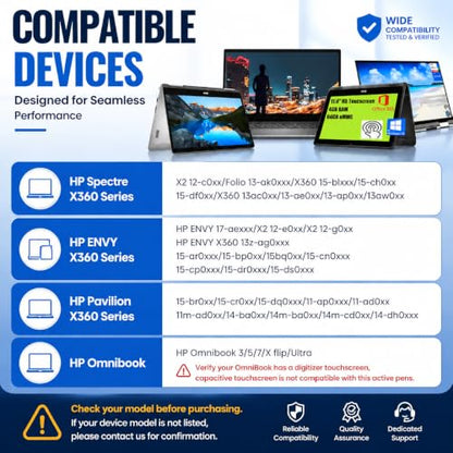 Active Pen for HP Omnibook Envy x360 Spectre Pavilion, Palm Rejection | 1024 Pressure Levels, 300-Day Battery, Dual Side Button, No Bluetooth, MPP 1.51 for Drawing & Note-taking - color: Platinum