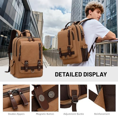 Lanola Water-resistant Canvas Backpack with Anti-Theft Pocket, Daypacks Fits 15.6 Inch Laptop for Men Perfect for Work, Travel, Daily Use (Coffee) - color: Coffee