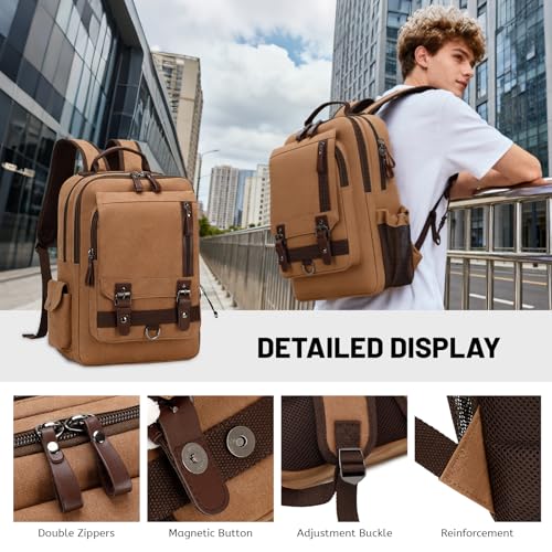 Lanola Water-resistant Canvas Backpack with Anti-Theft Pocket, Daypacks Fits 15.6 Inch Laptop for Men Perfect for Work, Travel, Daily Use(Dark Blue) - color: Dark Blue
