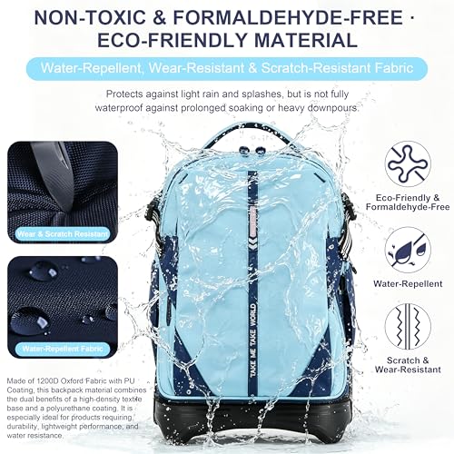 NEW TILAMI 18 Inch Expandable Rolling Backpack Stair-Climbing for School | 6-Wheel Stair-Climbing Girls Boys Carry-on Suitcase 15.6 Laptop Sleeve Water-Resistant Adjustable Handle Wheel Travel Camping - color: Sky Blue