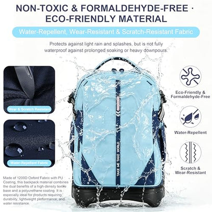 NEW TILAMI 18 Inch Expandable Rolling Backpack Stair-Climbing for School | 6-Wheel Stair-Climbing Girls Boys Carry-on Suitcase 15.6 Laptop Sleeve Water-Resistant Adjustable Handle Wheel Travel Camping - color: Sky Blue
