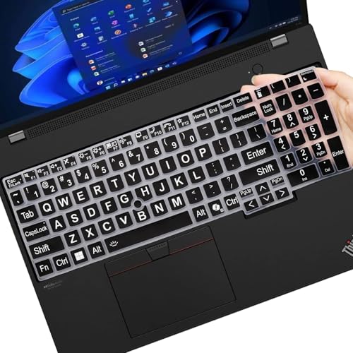Keyboard Cover for Lenovo ThinkPad E16 Gen 1 16", Thinkpad T16 P16 P16v P16s Gen 2/Gen 1 16", Thinkpad L15 Gen 4/3 15.6" (Not Fit Thinkpad Z16, L15 Gen 2/1) - color: Black（Large Print）