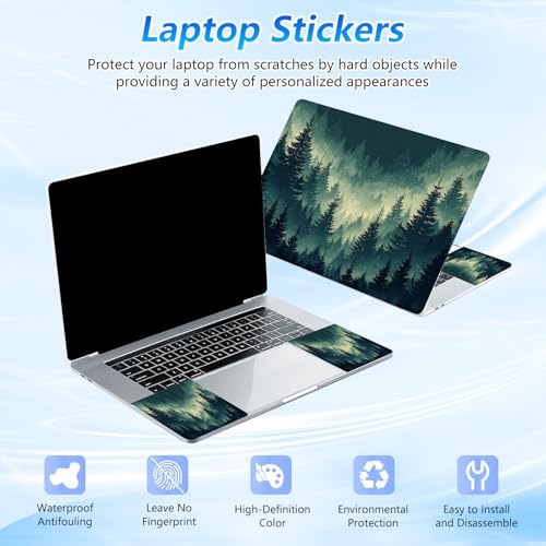 Universal Laptop Skin Sticker Decal with 2 Wrist Pad Skins, Waterproof Scratch Vinyl Cover for 11–15.6 Inch MacBook, HP, Dell, Lenovo, Cutable & Reusable,Misty Teal Pine Forest - color: Misty Teal Pine Forest