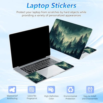 Universal Laptop Skin Sticker Decal with 2 Wrist Pad Skins, Waterproof Scratch Vinyl Cover for 11–15.6 Inch MacBook, HP, Dell, Lenovo, Cutable & Reusable,Misty Teal Pine Forest - color: Misty Teal Pine Forest
