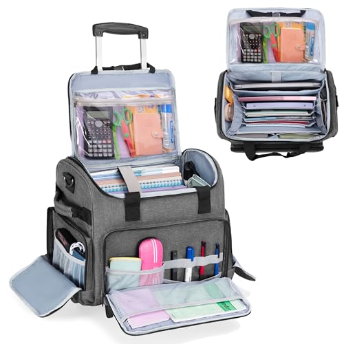 CURMIO Rolling Teacher Bag, Teacher Cart with Accordion Organizer, Gray | Work Bag for Women, Teacher Uility Tote Bag with Wheels, Padded Laptop Sleeve, Large Capacity, for Office, Teaching - color: Gray