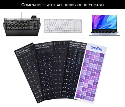 2PCS Universal English Keyboard Stickers Letters with Tweezer, Keyboard Stickers Black Background with White Lettering, Keyboard Letters Replacement Sticker for PC Laptop Desktop Computer -English - color: English-black/White