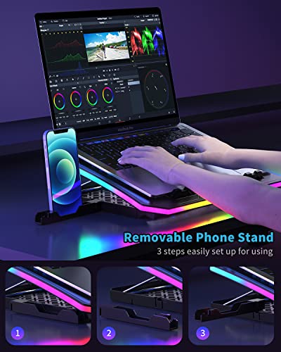 Laptop Cooling Pad, KeiBn RGB Lights Laptop Cooler 6 Fans for 15.6-17.3 Inch Laptops, 7 Height Stands, 10 Modes Light, 2 USB Ports, Desk or Lap Use (A8,Red) - size: A8-Red