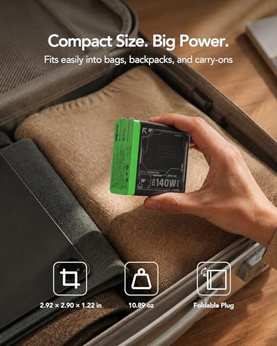 Mfish E-Rhino 140W USB-C Charger, True PD 3.1 GaN Fast Charger, 4-Port (3 USB-C + 1 USB-A) Foldable Plug Power Adapter for MacBook Pro 16”, iPhone 17/16, iPad, Galaxy, Tablet, Laptop Black - color: 140W-Black