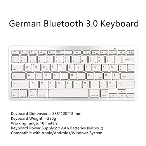 Wireless German Keyboard, Minority Language Ultra Thin Lightweight Silent Bluetooth Keyboards for Laptop/PC/Tablet/Desktop/Smart TV (German) - style: German