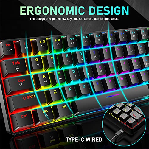 65% Wired Gaming Mechanical Keyboard and Mouse Combo, Mini 68 Keys, RGB Backlight, Lightweight RGB Optical Mouse,Mouse Pad Compatible with PS4,Xbox,PC,Laptop,MAC (Black/Blue Switch) - color: black/blue switch