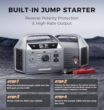 UDPOWER C400 256Wh Portable Power Station | 400W (800W Surge) Pure Sine Wave AC Outlet + PD3.0 USB-C | Solar Generator for Camping, Emergencies, CPAP - style: One Unit(C400)