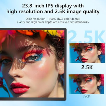 23.8" Large Portable Monitor, 2.5K QHD 180Hz Laptop Screen Extender, 150% RGB 178° IPS, Speakers & USB Hub for Office/Gaming with Kickstand, Travel Monitor for Laptop/PC/Mac/Xbox, VESA USB-C & HDMI - style: A2-23.8" Portable Monitor