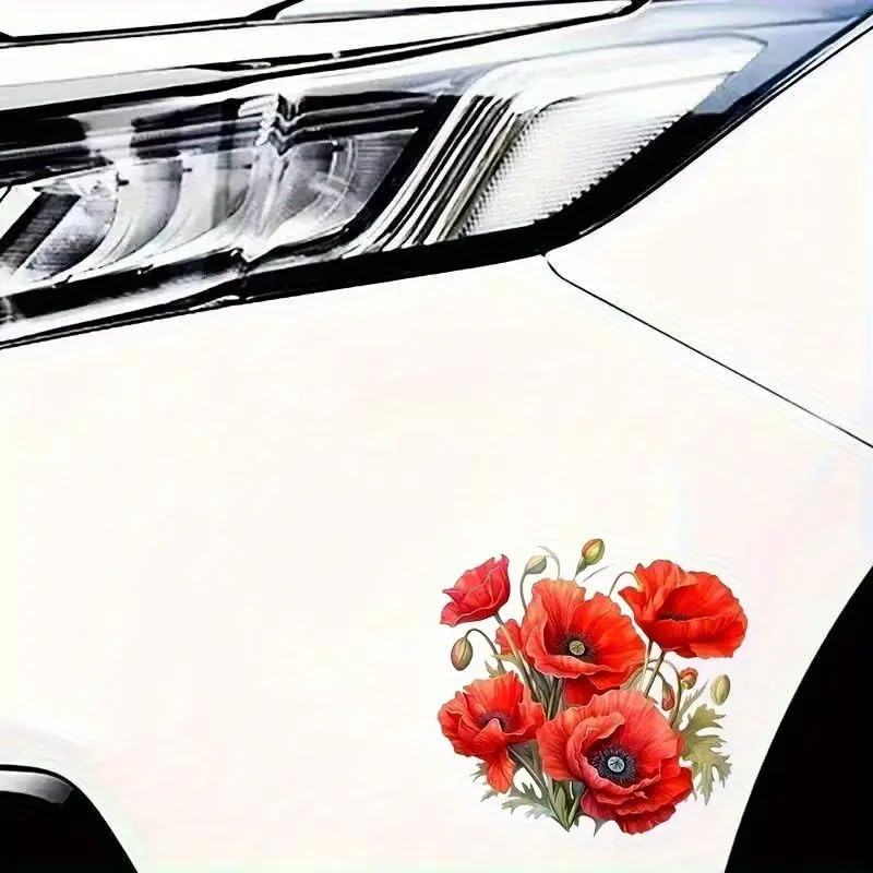 Red Floral PVC Vinyl Car Decals Stickers Waterproof Self-Adhesive Decals for Cars, Laptops, Trucks, Motorcycles Wall Window Luggage Scratch Cover Door Decor Sticker