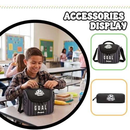 Kids Rolling Backpack for Boys 16.5" School Roller Backpack with Lunch Box, Toddler Backpacks with Wheels Rollig Wheeled Backpacks for Elementary School - color: Black Football