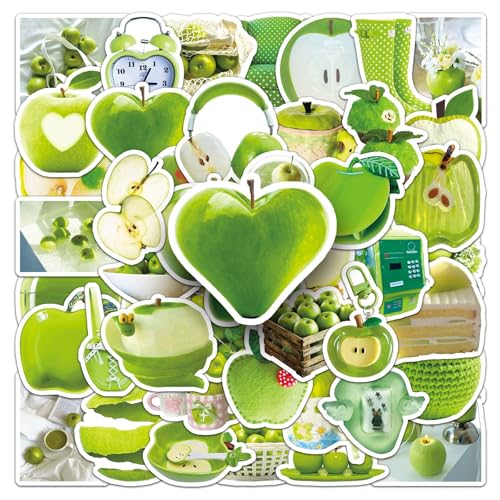 50 Pcs Green Apple Stickers - Ins Style Kawaii Cute Vinyl Decals for Journal, Laptop, Phone Case, Scrapbooking - Waterproof Trendy Sticker Pack (Green Apple) - color: Green Apple