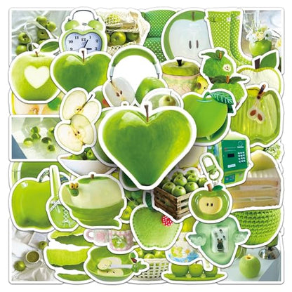 50 Pcs Green Apple Stickers - Ins Style Kawaii Cute Vinyl Decals for Journal, Laptop, Phone Case, Scrapbooking - Waterproof Trendy Sticker Pack (Green Apple) - color: Green Apple