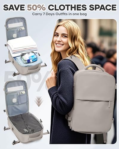 WONHOX Vacuum Seal Travel Backpack with Air Pump,Compression Vacpack Waterproof Carry On Backpack for Travel Women Men with Vacuum System,Airlines Approved Daypack Laptop Space Saver Bags,GreyBrown - color: B4-greybrown(with Air Pump)