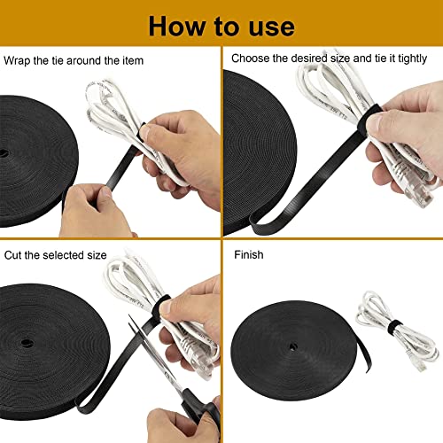 Xnakko 1cm Double Sided Hook and Loop Fastening Tape Reusable Cable Ties Nylon Fastening Tape Wire Manager for Home, Office (Black, 25Yard) - size: 3/8 in X 25 yd