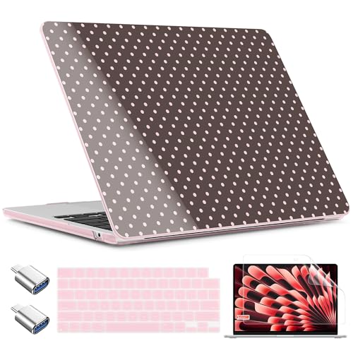 TWOLSKOO for MacBook Air 15 inch Case 2026 2025 2024 2023 Release M5 A3448 M4 A3241 M3 A3114 M2 A2941, Plastic Hard Shell & Screen Protector & Keyboard Cover & Type C Adapter, Chocolate Polka Dot - color: Chocolate Polka Dot