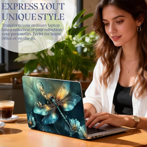 Universal Laptop Skin Sticker Decal,15.6 Inch Laptop Vinyl Cover for 13" 14" 15.6" Laptop,Scratch-Resistant Waterproof Protector Wrap,Reusable with Wrist Pads,Enchanted Dragonfly - color: Enchanted Dragonfly