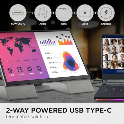 ViewSonic VG1656N 16 Inch 1200p Wireless Portable Monitor, IPS for Improved Workflows and Second Screen Productivity, Built-in Stand and Battery, 60W USB-C, and WiFi Dongle Inputs - style: 1920 x 1200