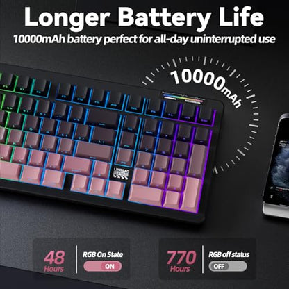 LINGBAO K98 Wireless Mechanical Gaming Keyboard, Tri-Mode Gasket Hot Swap | Linear Switches Creamy Keyboard with Number Pad,96% Layout RGB Backlit Mechanical Keyboard for PC Laptop, Custom Software - color: K98 | 10000mAh | Gradient Black Pink