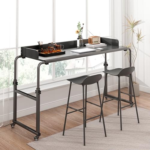 LINGMI Kids and Adult Desk, Overbed Table with Wheels, Bed Desk Recliner Table Adjustable Height Laptop Table, Queen King Size Over The Bed Table with Metal Leg(Black) - color: Black