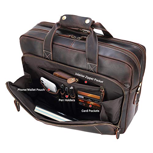 Men's Solid Thick Full Grain Leather 17.3" Laptop Briefcase Classic Messenger Bag Fit Business Travel | Solid - color: Dark Brown