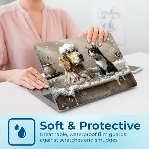 Reusable Universal Laptop Skin Sticker, Cut to Fit for 11.6–15.6 Inch Laptops, Waterproof Protective Film, No-Residue - Bathtub Cat and Dog - color: Bathtub Cat and Dog