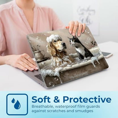 Reusable Universal Laptop Skin Sticker, Cut to Fit for 11.6–15.6 Inch Laptops, Waterproof Protective Film, No-Residue - Bathtub Cat and Dog - color: Bathtub Cat and Dog