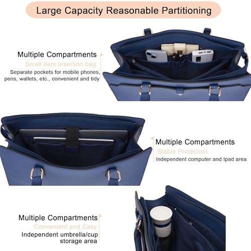 YZAOLL 15.6 Inch Laptop Bag for Women Work Tote Briefcase for Teacher Purse - color: Darkblue