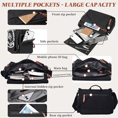 FSD.WG Satchel Messenger Bag for Men Canvas,Travel Shoulder bag 13.5" Laptop Bags - color: Black