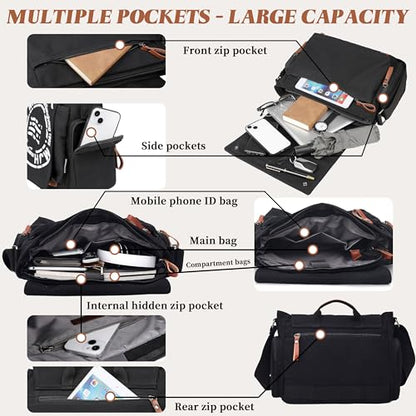 FSD.WG Satchel Messenger Bag for Men Canvas,Travel Shoulder bag 13.5" Laptop Bags - color: Black