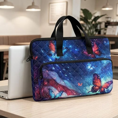 Laptop Sleeve, Laptop Cover with Adjustable Strap Computer Bag Tablet Notebook Sleeves Handbag Messenger Briefcase - color: Butterfly American Flag Print
