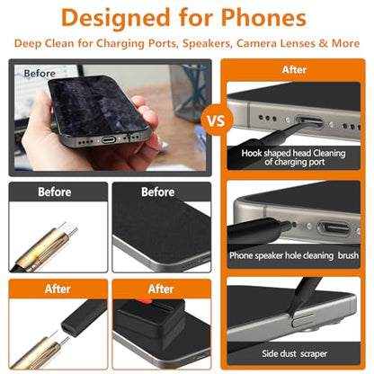 Cell Phone Cleaning Kit, iPhone Cleaning Kit for Charging Port Cleaner Keyboard Cleaning Kit for Airpods/Android/USB C/Earbuds/Laptop/iPad/Camera Lens with Stylus Pen (Black) - color: Black (Base)