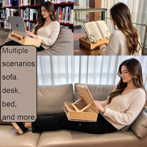 Lap Desk for Laptop with Cushion,JZDF Book Stand for Reading with Storage,Laptop Lap Desk for Couch,Cookbook Stand,Laptop Lap Pad,Convertible Laptop Stand & Reading Holder
