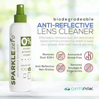 Sparkle Anti-Reflective Eco Friendly Lens Cleaner Spray Kit | (2x) 2oz Glasses Cleaner Bottle + (2x) Microfiber Cloth for Eyeglasses, Lenses, Screens and Sunglasses Cleaning Kit (4 Piece Set) - size: 2 Fl Oz (Pack of 2), style: 2x2oz Lens Spray + 2 Microf
