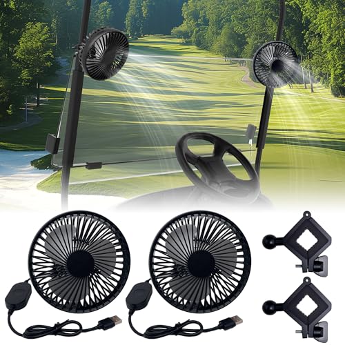 2-Pack Golf Cart Fan – Portable USB-Powered Clip Fan | 3-Speed, 360° Adjustable, Low Noise, Long-Lasting – Golf Cart Accessories for EZGO, Club Car, Yamaha – Secure Mount, Portable Clip Design - color: Black