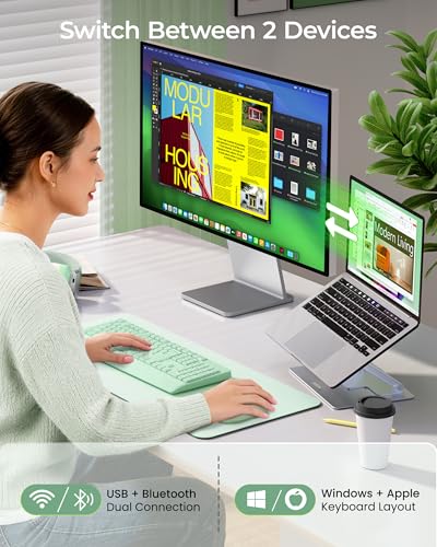 seenda Wireless Bluetooth Ergonomic Keyboard Mouse Combo, Full Size, Green | USB/Bluetooth multi-device switching, with wrist rest, number pad, and quiet operation for PC, laptop, Mac, MacBook, and iPad - color: Green