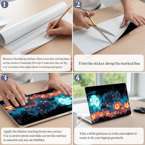 Universal Laptop Skin Sticker Decal,15.6 Inch Laptop Vinyl Cover for 13" 14" 15.6" Laptop,Scratch-Resistant Waterproof Protector Wrap,Reusable with Wrist Pads,Mansion Pumpkins - color: Mansion Pumpkins