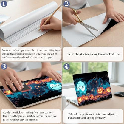 Universal Laptop Skin Sticker Decal,15.6 Inch Laptop Vinyl Cover for 13" 14" 15.6" Laptop,Scratch-Resistant Waterproof Protector Wrap,Reusable with Wrist Pads,Mansion Pumpkins - color: Mansion Pumpkins